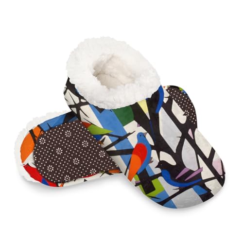 Dusviba Hausschuhe im abstrakten Kunststil für Damen und Herren, warme flauschige Indoor-Hausschuhe mit rutschfester Sohle, gemütlicher Plüsch, Winter, Zuhause, Schlafzimmer, Hausschuhe für Büro von Dusviba