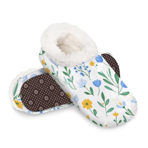 Dusviba Hausschuhe mit Aquarell-Blumenmuster für Damen und Herren, warme flauschige Indoor-Hausschuhe mit rutschfester Sohle, gemütlicher Plüsch, Winter, Zuhause, Schlafzimmer, Hausschuhe für Büro von Dusviba