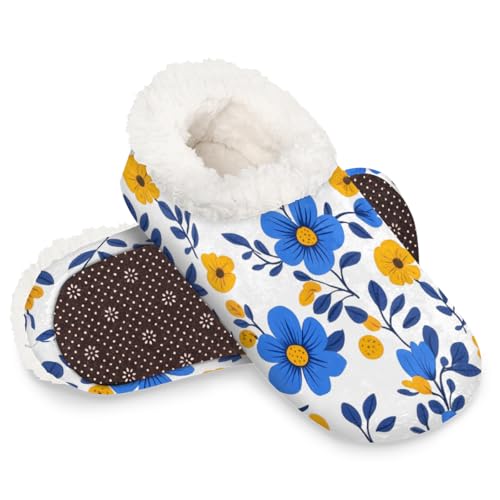 Dusviba Hausschuhe mit Cartoon-Blumen, für Damen und Herren, warm, flauschig, mit rutschfester Sohle, gemütlicher Plüsch, Winter, Zuhause, Schlafzimmer, Hausschuhe für Büro, Reisen, Hotel, Geschenke von Dusviba