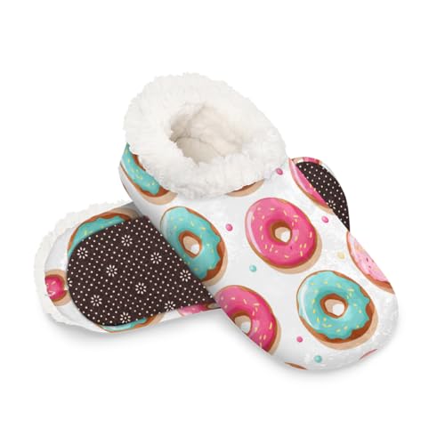 Dusviba Hausschuhe mit Cartoon-Donut-Motiv für Damen und Herren, warme flauschige Indoor-Hausschuhe mit rutschfester Sohle, gemütlicher Plüsch, Winter, Zuhause, Schlafzimmer, Hausschuhe für Büro von Dusviba