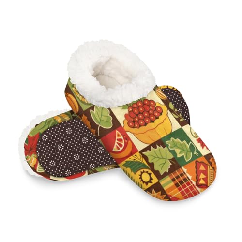 Dusviba Hausschuhe mit Herbstmotiv für Damen und Herren, warme flauschige Indoor-Hausschuhe mit rutschfester Sohle, gemütlicher Plüsch, Winter, Zuhause, Schlafzimmer, Hausschuhe für Büro, Reisen von Dusviba
