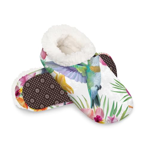 Dusviba Hausschuhe mit Kolibri-Orchideen, für Damen und Herren, warm, flauschig, mit rutschfester Sohle, gemütlicher Plüsch, Winter, Zuhause, Schlafzimmer, Hausschuhe für Büro, Reisen, Hotel von Dusviba