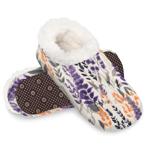 Dusviba Hausschuhe mit Lavendelblüten für Damen und Herren, warm, flauschig, mit rutschfester Sohle, gemütlicher Plüsch, Winter, Zuhause, Schlafzimmer, Hausschuhe für Büro, Reisen, Hotel, Geschenke von Dusviba