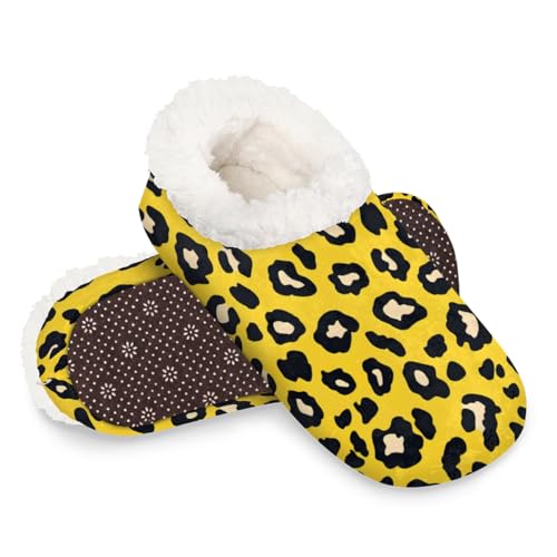 Dusviba Hausschuhe mit Leopardenmuster, für Damen und Herren, warm, flauschig, mit rutschfester Sohle, gemütlich, Plüsch, Winter, Zuhause, Schlafzimmer, Hausschuhe für Büro, Reisen, Hotel, Geschenke von Dusviba