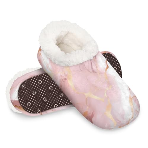 Dusviba Hausschuhe mit Marmor-Druck, für Damen und Herren, warm, flauschig, mit rutschfester Sohle, gemütlich, Plüsch, Winter, Zuhause, Schlafzimmer, Hausschuhe für Büro, Reisen, Hotel, Geschenke von Dusviba