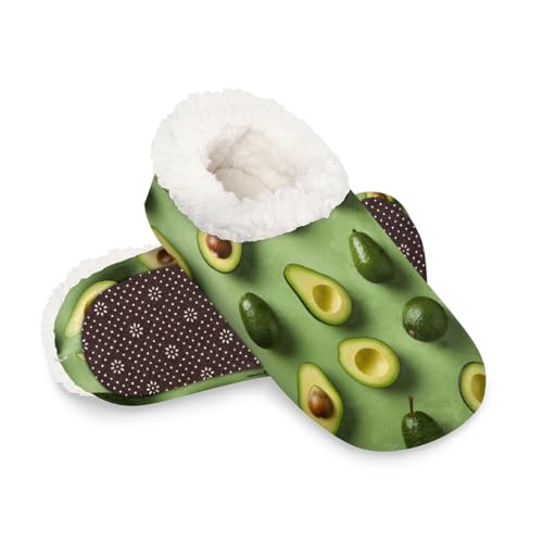 Dusviba Hausschuhe mit Obst-Avocado-Druck, warme flauschige Indoor-Hausschuhe mit rutschfester Sohle, gemütlicher Plüsch, Winter, Zuhause, Schlafzimmer, Hausschuhe für Büro, Reisen, Hotel, Geschenke von Dusviba