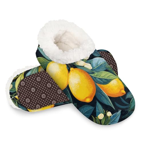Dusviba Hausschuhe mit Obst-Zitronenblättern, Blumen-Hausschuhe für Damen und Herren, warm, flauschig, für den Innenbereich, mit rutschfester Sohle, gemütlich, Plüsch, Winter, Zuhause, Schlafzimmer von Dusviba
