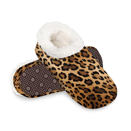 Dusviba Hausschuhe mit Tier-Leopardenmuster, für Damen und Herren, warm, flauschig, mit rutschfester Sohle, gemütlich, Plüsch, Winter, Zuhause, Schlafzimmer, Hausschuhe für Büro, Reisen, Hotel von Dusviba