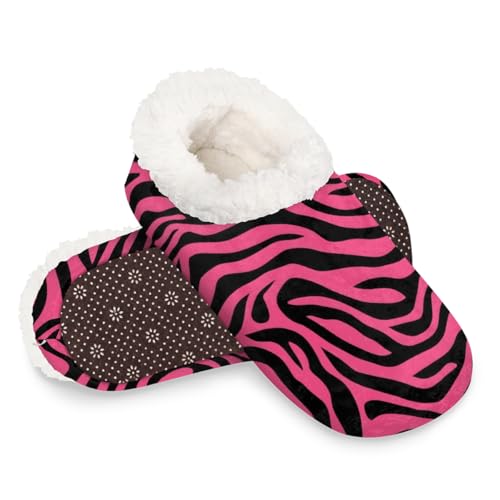 Dusviba Hausschuhe mit Tier-Zebrastreifenmuster, warme flauschige Indoor-Hausschuhe mit rutschfester Sohle, gemütlicher Plüsch, Winter, Zuhause, Schlafzimmer, Hausschuhe für Büro, Reisen, Hotel von Dusviba