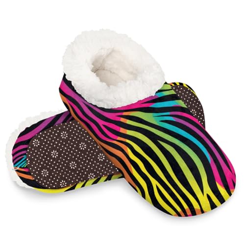 Dusviba Hausschuhe mit Zebrafellmuster für Damen und Herren, warme flauschige Indoor-Hausschuhe mit rutschfester Sohle, gemütlicher Plüsch, Winter, Zuhause, Schlafzimmer, Hausschuhe für Büro, Reisen von Dusviba