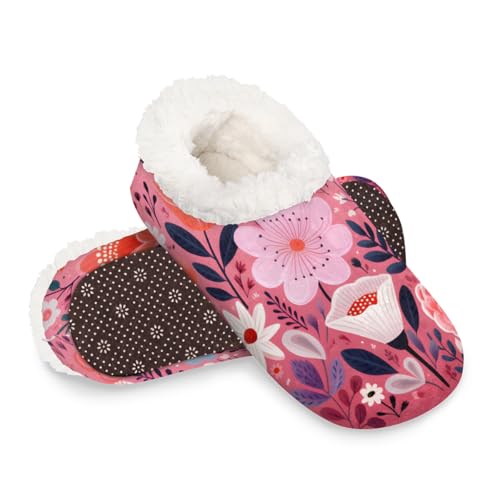 Dusviba Hausschuhe mit abstraktem Blumendruck, für Damen und Herren, warme flauschige Indoor-Hausschuhe mit rutschfester Sohle, gemütlicher Plüsch, Winter, Zuhause, Schlafzimmer, Hausschuhe für Büro von Dusviba