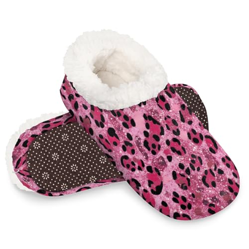 Dusviba Hausschuhe mit abstraktem Leopardenmuster für Damen und Herren, warme flauschige Indoor-Hausschuhe mit rutschfester Sohle, gemütlicher Plüsch, Winter, Zuhause, Schlafzimmer, Hausschuhe für von Dusviba