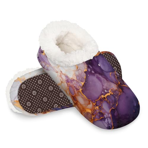 Dusviba Hausschuhe mit abstraktem Marmordruck, für Damen und Herren, warm, flauschig, mit rutschfester Sohle, gemütlich, Plüsch, Winter, Zuhause, Schlafzimmer, Hausschuhe für Büro, Reisen, Hotel von Dusviba