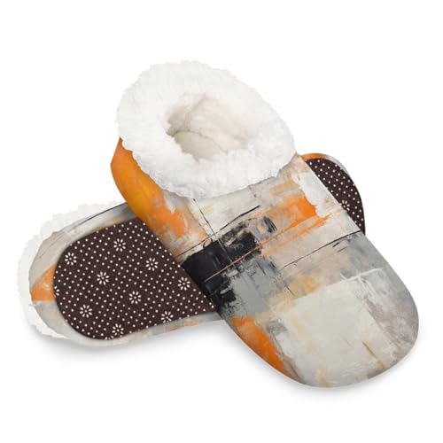 Dusviba Hausschuhe mit abstraktem Ölgemälde für Damen und Herren, warm, flauschig, für den Innenbereich, mit rutschfester Sohle, gemütlicher Plüsch, Winter, Zuhause, Schlafzimmer, Hausschuhe für Büro von Dusviba