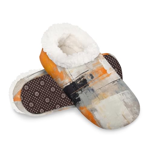 Dusviba Hausschuhe mit abstraktem Ölgemälde für Damen und Herren, warm, flauschig, für den Innenbereich, mit rutschfester Sohle, gemütlicher Plüsch, Winter, Zuhause, Schlafzimmer, Hausschuhe für Büro von Dusviba
