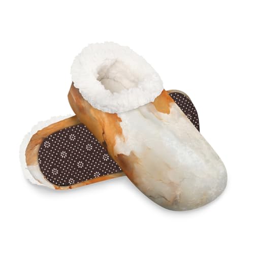 Dusviba Hausschuhe mit abstraktem orange-weißem Marmordruck, für Damen und Herren, warme flauschige Indoor-Hausschuhe mit rutschfester Sohle, gemütlicher Plüsch, Winter, Zuhause, Schlafzimmer von Dusviba