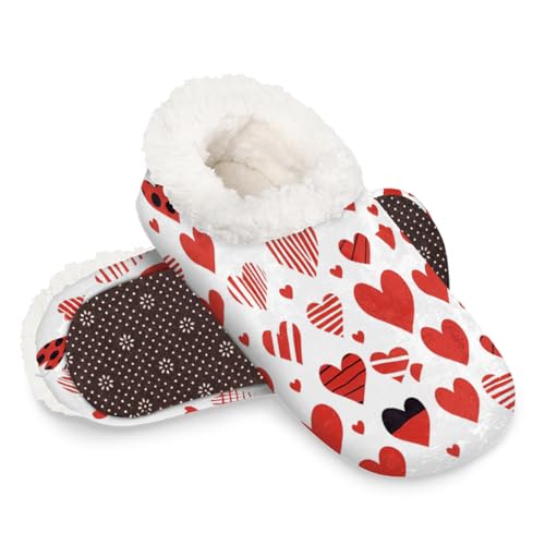 Dusviba Hausschuhe mit abstrakter Kunst und Herzmuster, warme flauschige Indoor-Hausschuhe mit rutschfester Sohle, gemütlicher Plüsch, Winter, Zuhause, Schlafzimmer, Hausschuhe für Büro, Reisen, Hotel von Dusviba