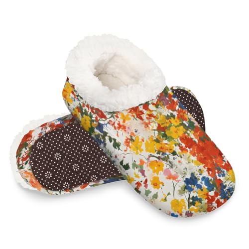 Dusviba Hausschuhe mit abstrakter Kunstblume für Damen und Herren, warme flauschige Indoor-Hausschuhe mit rutschfester Sohle, gemütlicher Plüsch, Winter, Zuhause, Schlafzimmer, Hausschuhe für Büro von Dusviba