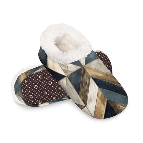 Dusviba Hausschuhe mit geometrischem Marmormuster, warme flauschige Indoor-Hausschuhe mit rutschfester Sohle, gemütlicher Plüsch, Winter, Zuhause, Schlafzimmer, Hausschuhe für Büro, Reisen, Hotel von Dusviba