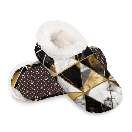 Dusviba Hausschuhe mit geometrischer Marmor-Textur, warme flauschige Indoor-Hausschuhe mit rutschfester Sohle, gemütlicher Plüsch, Winter, Zuhause, Schlafzimmer, Hausschuhe für Büro, Reisen, Hotel von Dusviba
