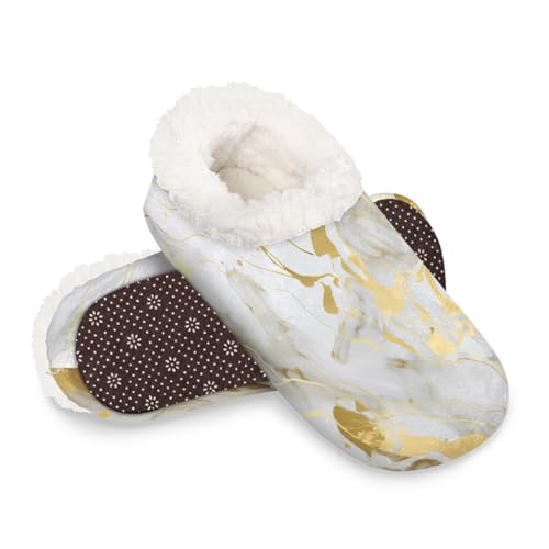 Dusviba Hausschuhe mit goldener Textur für Damen und Herren, warme flauschige Indoor-Hausschuhe mit rutschfester Sohle, gemütlicher Plüsch, Winter, Zuhause, Schlafzimmer, Hausschuhe für Büro, Reisen von Dusviba