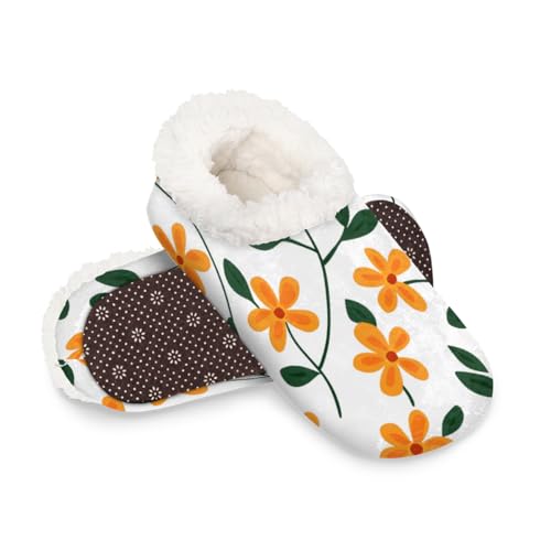 Dusviba Hausschuhe mit niedlichem Blumenmuster für Damen und Herren, warme flauschige Indoor-Hausschuhe mit rutschfester Sohle, gemütlicher Plüsch, Winter, Zuhause, Schlafzimmer, Hausschuhe für Büro von Dusviba