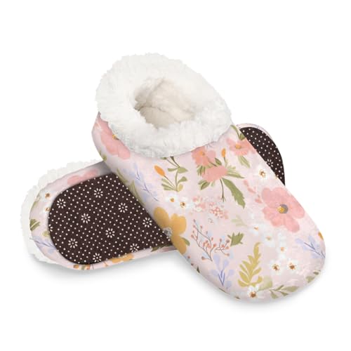 Dusviba Hausschuhe mit niedlichem Kritzelmuster für Damen und Herren, warme flauschige Indoor-Hausschuhe mit rutschfester Sohle, gemütlicher Plüsch, Winter, Zuhause, Schlafzimmer, Hausschuhe für Büro von Dusviba