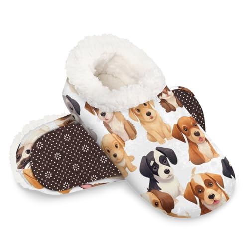 Dusviba Hausschuhe mit niedlichem Tierwelpenmuster für Damen und Herren, warme flauschige Indoor-Hausschuhe mit rutschfester Sohle, gemütlicher Plüsch, Winter, Zuhause, Schlafzimmer, Hausschuhe für von Dusviba