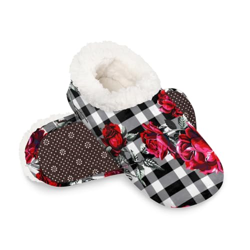 Dusviba Hausschuhe mit rosafarbenem Karomuster, warme flauschige Indoor-Hausschuhe mit rutschfester Sohle, gemütlicher Plüsch, Winter, Zuhause, Schlafzimmer, Hausschuhe für Büro, Reisen, Hotel von Dusviba