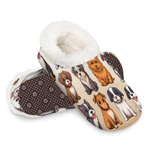 Dusviba Hausschuhe mit schönem Tier-Hundemuster für Damen und Herren, warme flauschige Indoor-Hausschuhe mit rutschfester Sohle, gemütlicher Plüsch, Winter, Zuhause, Schlafzimmer, Hausschuhe für Büro von Dusviba
