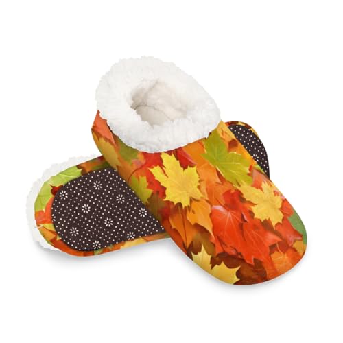 Dusviba Herbst-Hausschuhe für Damen und Herren, Ahornblätter, warm, flauschig, mit rutschfester Sohle, gemütlicher Plüsch, Winter, Zuhause, Schlafzimmer, Hausschuhe für Büro, Reisen, Hotel, Geschenke von Dusviba
