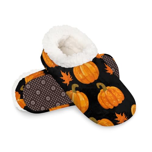 Dusviba Herbst-Kürbis-Hausschuhe für Damen und Herren, warme flauschige Indoor-Hausschuhe mit rutschfester Sohle, gemütlicher Plüsch, Winter, Zuhause, Schlafzimmer, Hausschuhe für Büro, Reisen, Hotel von Dusviba