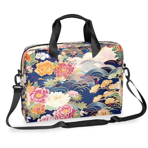Dusviba Japanische Blumen Blätter Laptoptasche 16 Zoll Slim Business Aktentasche für Männer Frauen Schultertasche mit Griff & abnehmbarem Gurt Arbeit Büro Computer Messenger Bag von Dusviba