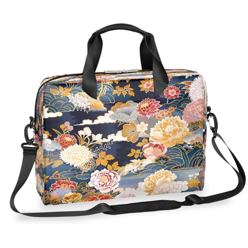 Dusviba Japanische Blumen Pflanzen Laptoptasche 16 Zoll Slim Business Aktentasche für Männer Frauen Schultertasche mit Griff & abnehmbarem Gurt Arbeit Büro Computer Messenger Bag von Dusviba