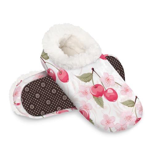 Dusviba Kirschblüten-Hausschuhe für Damen und Herren, warme flauschige Indoor-Hausschuhe mit rutschfester Sohle, gemütlicher Plüsch, Winter, Zuhause, Schlafzimmer, Hausschuhe für Büro, Reisen, Hotel von Dusviba