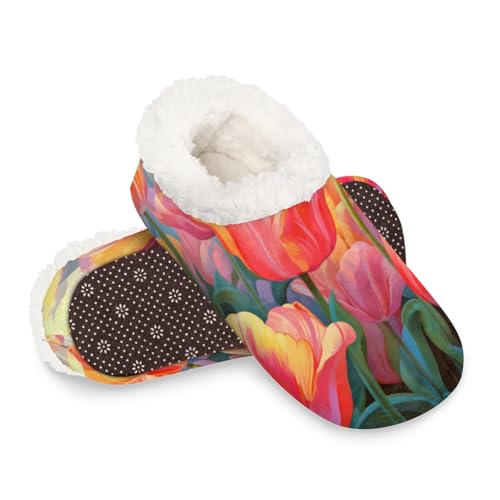 Dusviba Kunstmalerei-Hausschuhe für Damen und Herren, warme flauschige Hausschuhe mit rutschfester Sohle, gemütlicher Plüsch, Winter, Zuhause, Schlafzimmer, Hausschuhe für Büro, Reisen, Hotel von Dusviba