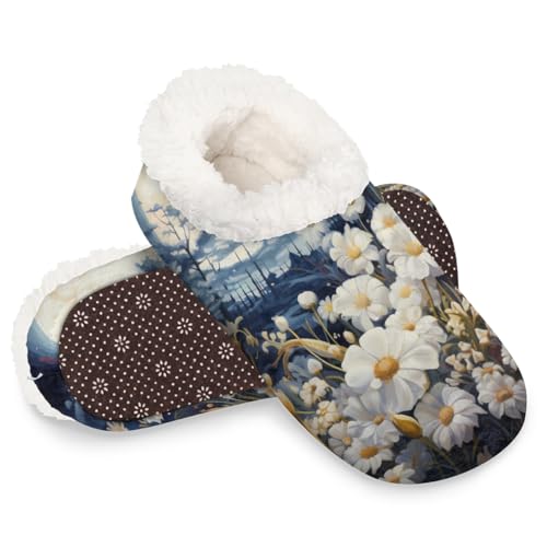 Dusviba Kunstmalerei-Hausschuhe für Damen und Herren, warme flauschige Indoor-Hausschuhe mit rutschfester Sohle, gemütlicher Plüsch, Winter, Zuhause, Schlafzimmer, Hausschuhe für Büro, Reisen, Hotel von Dusviba