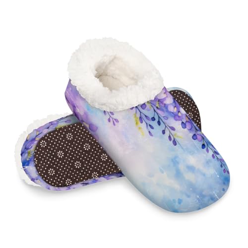 Dusviba Kunstmalerei-Hausschuhe für Damen und Herren, warme flauschige Indoor-Hausschuhe mit rutschfester Sohle, gemütlicher Plüsch, Winter, Zuhause, Schlafzimmer, Hausschuhe für Büro, Reisen, Hotel von Dusviba