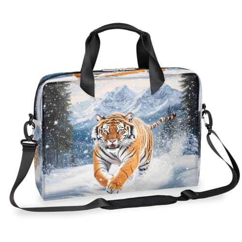 Dusviba Laptoptasche Winter Forest Mountains Tiger 16 Zoll Slim Business Aktentasche für Männer Frauen Schultertasche mit Griff & abnehmbarem Gurt Arbeit Büro Computer Messenger Bag von Dusviba