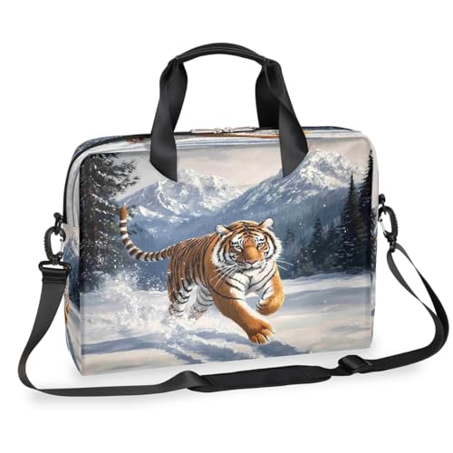 Dusviba Laptoptasche Winter Forest Tiger 16 Zoll Slim Business Aktentasche für Männer Frauen Schultertasche mit Griff & abnehmbarem Gurt Arbeit Büro Computer Messenger Bag von Dusviba
