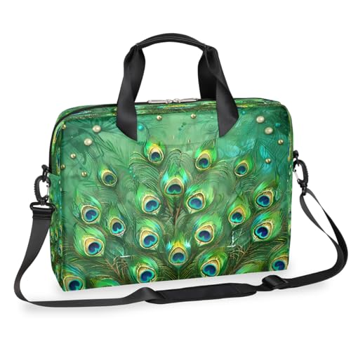 Dusviba Laptoptasche mit Pfauenfedermuster, schmal, für Damen und Herren, Schultertasche, mit Griff und abnehmbarem Riemen, für Arbeit, Büro, Computer, Kuriertasche, Grün Dusviba Laptoptasche mit Pfauenfedermuster, schmal, für Damen und Herren, Schultertasche, mit Griff und abnehmbarem Riemen, für Arbeit, Büro, Computer, Kuriertasche, Grün von Dusviba