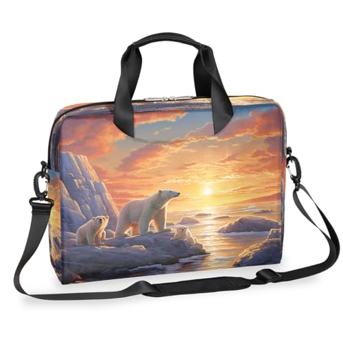 Dusviba Laptoptasche mit Sonnenuntergang Tier Eisbär 16 Zoll Slim Business Aktentasche für Männer Frauen Schultertasche mit Griff & abnehmbarem Gurt Arbeit Büro Computer Messenger Bag von Dusviba