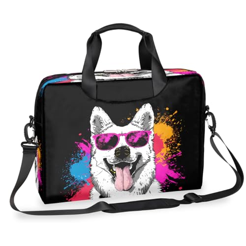 Dusviba Laptoptasche mit lustigem Schäferhund, schmal, für Damen und Herren, Schultertasche, mit Griff und abnehmbarem Gurt, für Arbeit, Büro, Computer, Messenger Bag von Dusviba