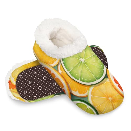 Dusviba Lemon Orange Grapefruit Slices Hausschuhe für Damen und Herren, warme flauschige Indoor-Hausschuhe mit rutschfester Sohle, gemütlicher Plüsch, Winter, Zuhause, Schlafzimmer, Hausschuhe für von Dusviba
