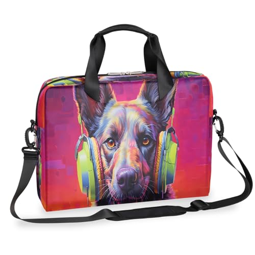 Dusviba Lustige Laptoptasche mit belgischem Schäferhund, schmal, für Damen und Herren, Schultertasche, mit Griff und abnehmbarem Riemen, für Arbeit, Büro, Computer, Messenger Bag von Dusviba