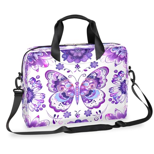Dusviba Mandala Schmetterling Blumen Laptoptasche 16 Zoll Slim Business Aktentasche für Männer Frauen Schultertasche mit Griff & abnehmbarem Gurt Arbeit Büro Computer Messenger Bag von Dusviba