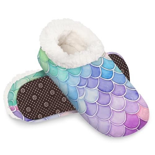 Dusviba Meerjungfrauen-Hausschuhe für Damen und Herren, warm, flauschig, mit rutschfester Sohle, gemütlicher Plüsch, Winter, Schlafzimmer, Hausschuhe für Büro, Reisen, Hotel, Geschenk, Größe M von Dusviba