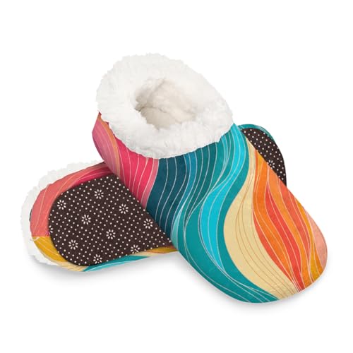 Dusviba Moderne Hausschuhe für Damen und Herren, abstrakte bunte Streifen, warme flauschige Indoor-Hausschuhe mit rutschfester Sohle, gemütlicher Plüsch, Winter, Zuhause, Schlafzimmer, Hausschuhe für von Dusviba
