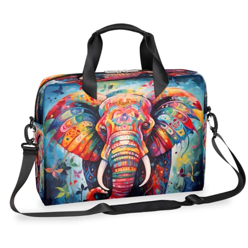 Dusviba Ölgemälde Boho Elefant Laptoptasche 16 Zoll Slim Business Aktentasche für Männer Frauen Schultertasche mit Griff & abnehmbarem Gurt Arbeit Büro Computer Messenger Bag von Dusviba