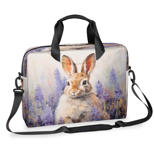 Dusviba Ölgemälde Bunny Flower Hyazinthe Laptoptasche 16 Zoll Slim Business Aktentasche für Männer Frauen Schultertasche mit Griff & abnehmbarem Gurt Arbeit Büro Computer Messenger Bag von Dusviba
